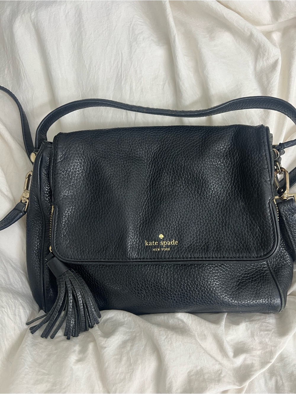 kate spade Black Pebbled Leather Crossbody with Tassel